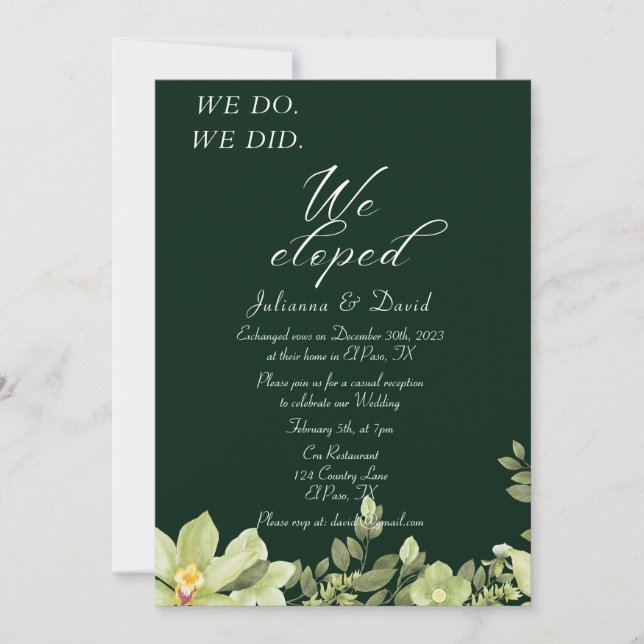 Invitation Nous Avons Fait Nous Avons Elopé Mariage Réception (Devant)