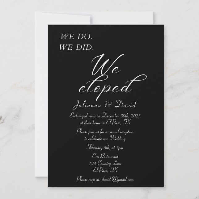 Invitation Nous Avons Fait Nous Avons Elopé Mariage Réception (Devant)