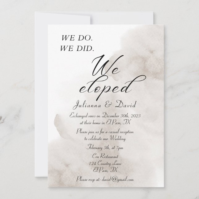 Invitation Nous Avons Fait Nous Avons Elopé Mariage Réception (Devant)