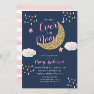 Invitation Nous Avons Fini Le Baby shower D'Or Rose Lune