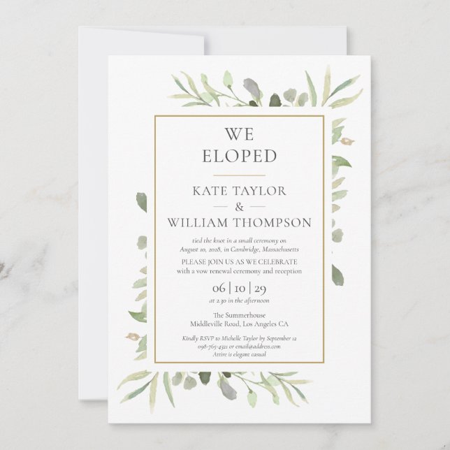 Invitation Nous avons fugué Vœux de mariage verdure (Devant)