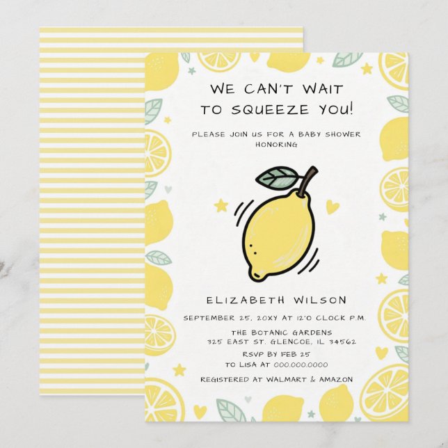 Invitation Nous avons hâte de vous presser Baby Shower Citron (Devant / Derrière)