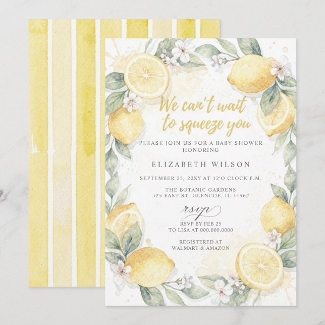 Invitation Nous avons hâte de vous presser Baby Shower Citron (Devant / Derrière)