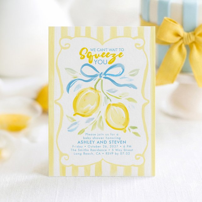 Invitation Nous avons hâte de vous presser Bébé Fleur de Citr (Lemon Boy Baby Shower Invitation)
