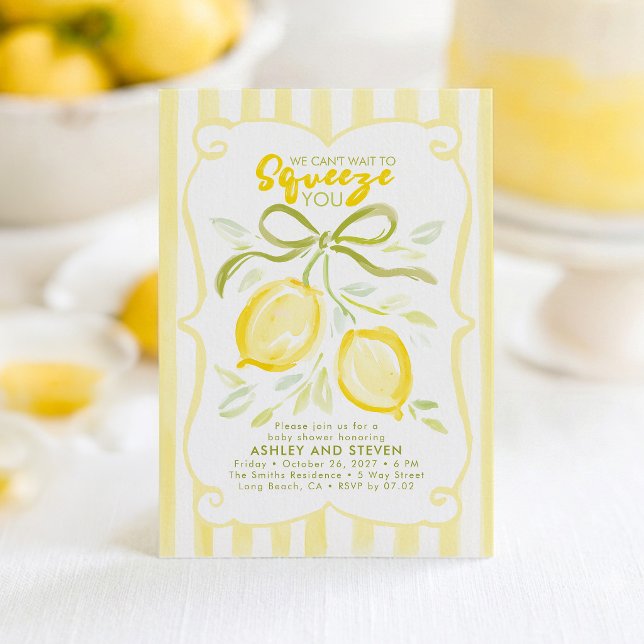 Invitation Nous avons hâte de vous presser Bébé Fleur de Citr (Lemon Baby Shower Invitation)