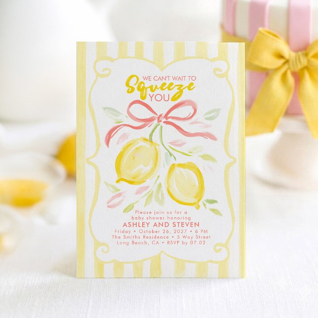 Invitation Nous avons hâte de vous presser Bébé Fleur de Citr (Lemon Baby Shower Invitation)