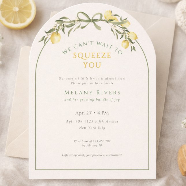 Invitation Nous avons hâte de vous presser Bébé Shower Neutre (We can't wait to Squeeze You Neutral Baby Shower Invitation)