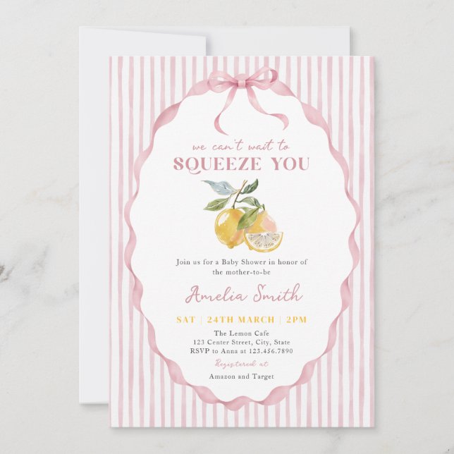 Invitation Nous avons hâte de Vous Presser Citron Fête de Béb (Devant)