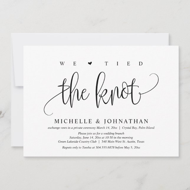 Invitation Nous Avons Lié Le Knot, Mariage Elopement Party In (Devant)