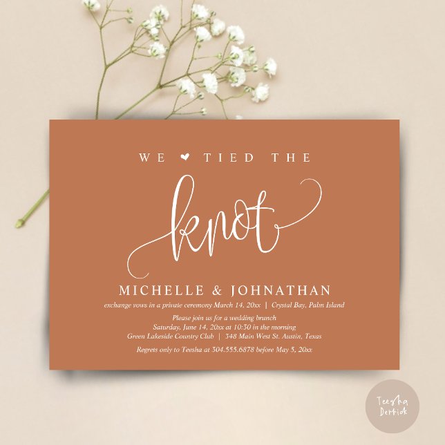 Invitation Nous Avons Lié Le Knot, Mariage Elopement Party In (We tied the knot, modern wedding elopement dinner party invitation card, PDF, in Copper)