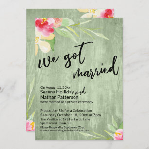Invitation Nous Avons Marié Fleurs D'Aquarelle Et Bois Vert
