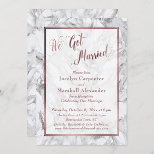 Invitation Nous Avons Marié Rose Gold Script Marble Réception