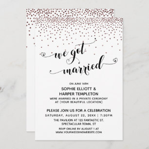 Invitation Nous Avons Marié Script Rose Gold Confetti Récepti