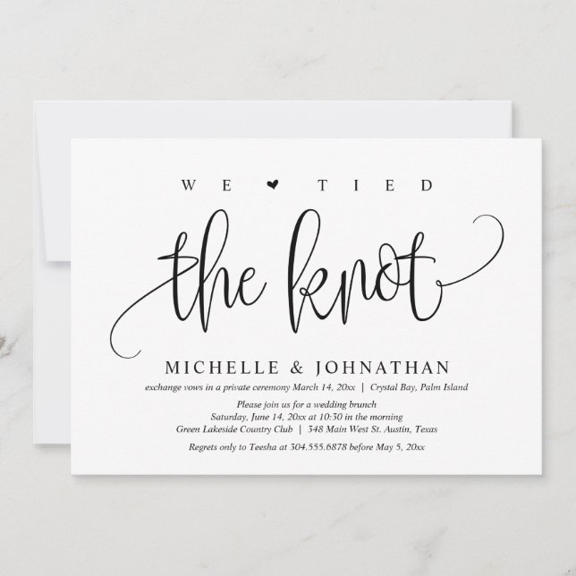 Invitation Nous Avons Mis Le Noeud, Parti Mariage Elopement (Devant)