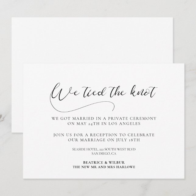 Invitation Nous avons noué le nœud Annonce calligraphiée élég (Devant / Derrière)