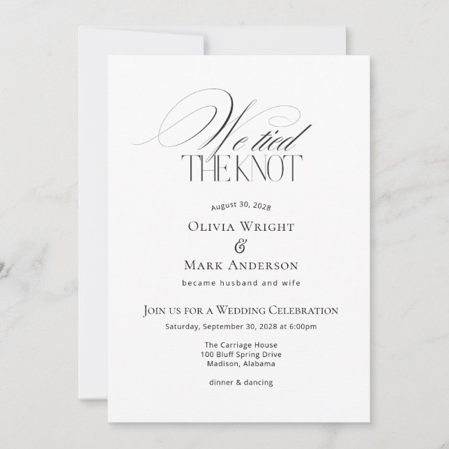 Invitation Nous avons noué le nœud avec réception de mariage  (Devant)