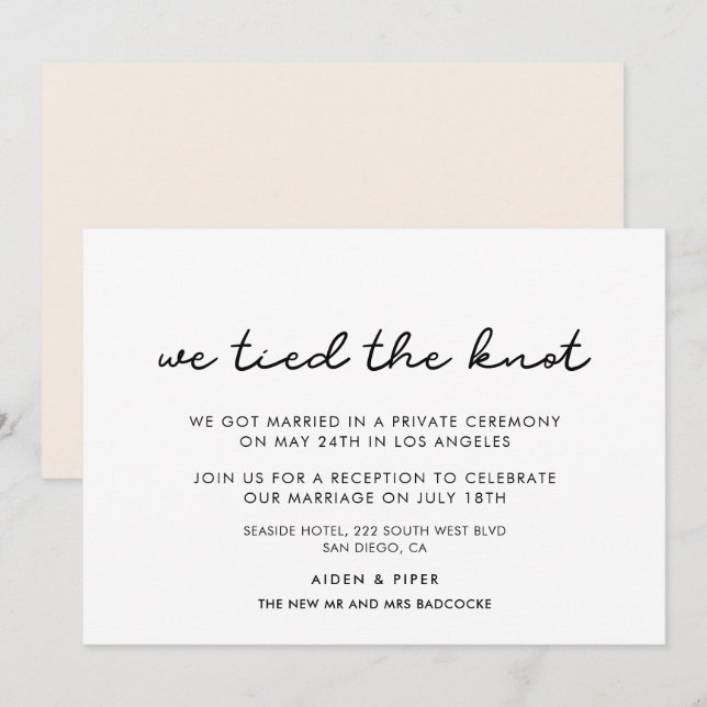 Invitation Nous avons noué le nœud d'annonce de mariage simpl (Devant / Derrière)
