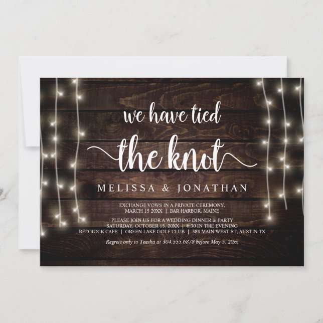 Invitation Nous avons noué le nœud, Élitement de mariage rust (Devant)