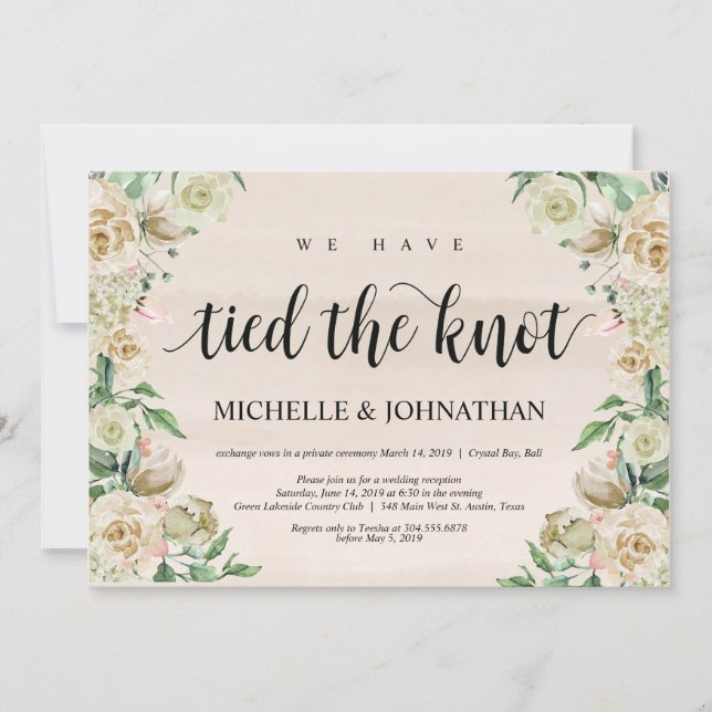 Invitation Nous avons noué le nœud, Elopement Reception invit (Devant)