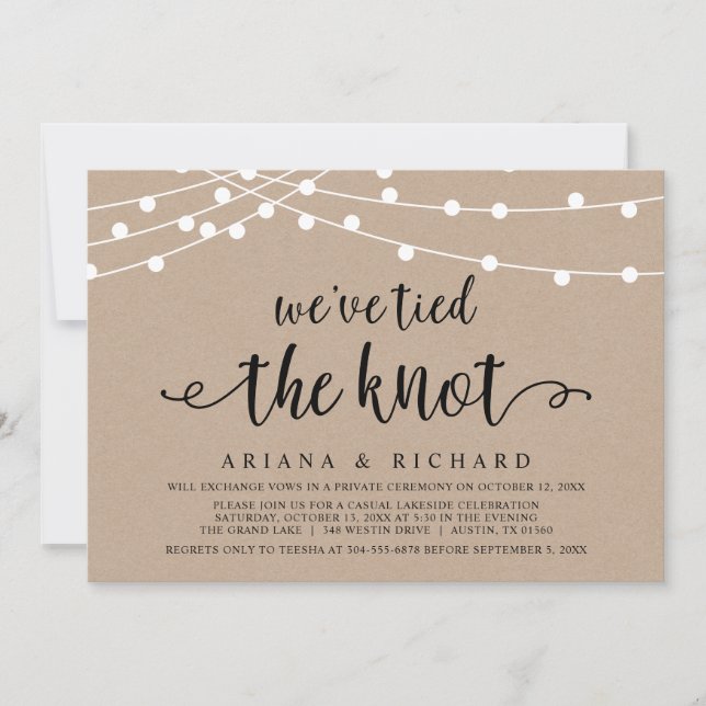 Invitation Nous avons noué le noeud, Mariage Elopement Party (Devant)