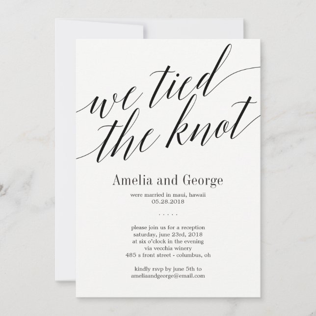 Invitation Nous avons noué le nœud Réception de mariage Scrip (Devant)