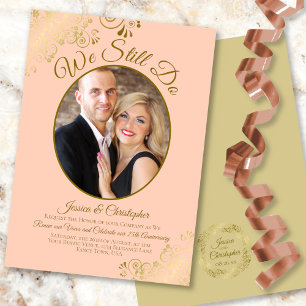 Invitation Nous Continuons À Faire Coral Peach & Gold Mariage