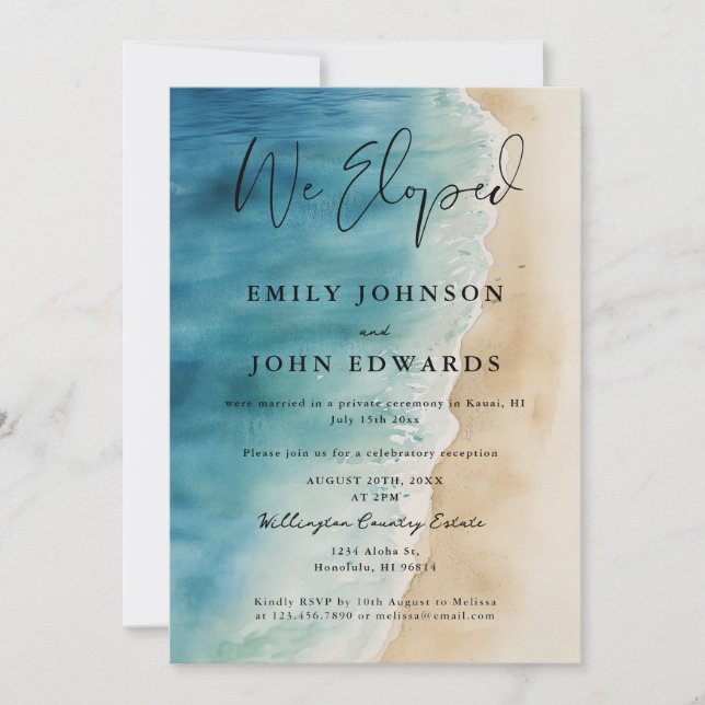Invitation Nous Eloped Aquarelle Ocean Beach Elopement Mariag (Devant)