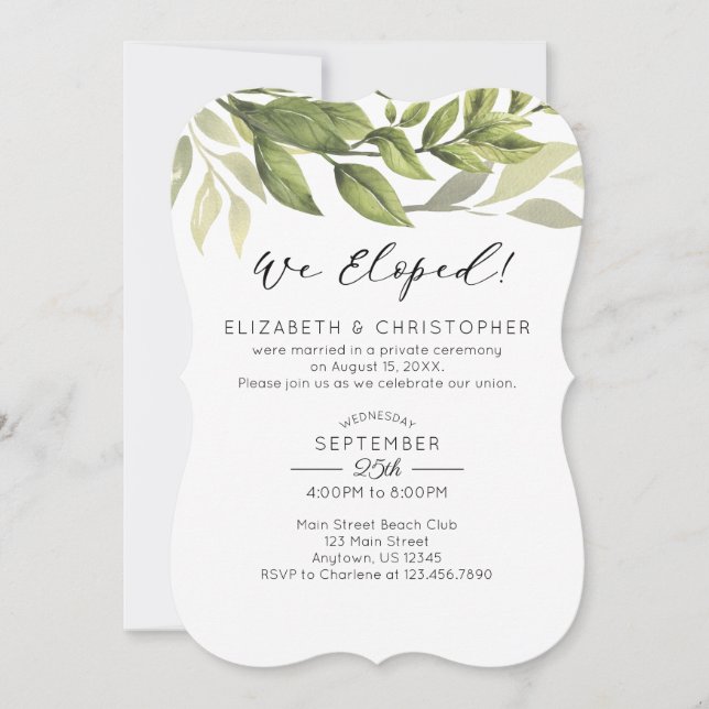 Invitation Nous Eloped Aquarelle Verdure Mariage Elopement (Devant)