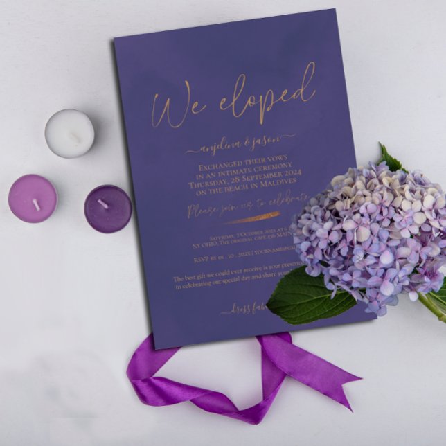 Invitation Nous Eloped Gold et Purple Mariage élégant (Créateur téléchargé)