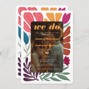 Invitation Nous faisons Boho Chic Retro Colorful Photo Floral
