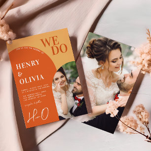 Invitation Nous faisons Bold Orange Retro Arch Mariage phot