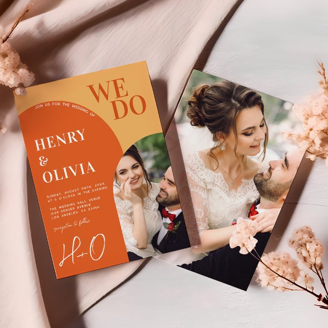 Invitation Nous faisons | Bold Orange Retro Arch Mariage phot (Créateur téléchargé)
