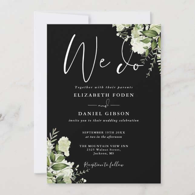 Invitation Nous faisons de la verdure Fleurs de mariage noir  (Devant)