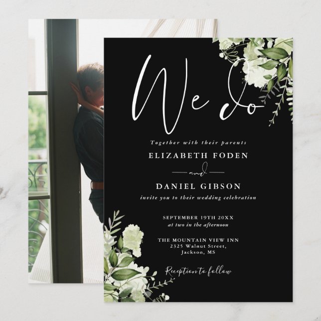 Invitation Nous faisons de la verdure Photo Mariage noir et b (Devant / Derrière)