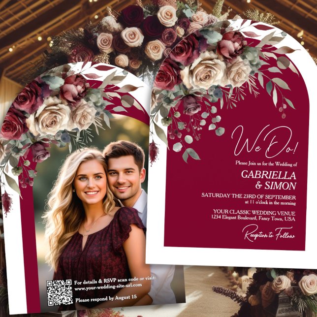 Invitation Nous faisons des roses de Bourgogne Code QR & Arch (Back/Front)