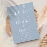 Invitation Nous faisons Dusty Blue Signature Mariage de scrip<br><div class="desc">Elégante faire-part de mariage de signature bleu poussiéreux avec des noms de style signature,  cette élégante faire-part de mariage bleu et blanc poussiéreux peut être personnalisée avec vos informations en lettrage blanc chic. Conçu par Thisisnotme©</div>