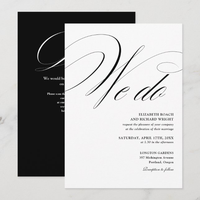 Invitation Nous faisons Élégant Code QR Noir Et Blanc Mariage (Devant / Derrière)