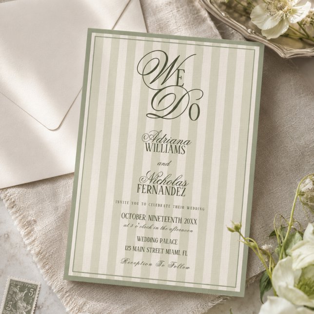 Invitation Nous faisons Élégant Rayé Ivoire Vert Mariage (Créateur téléchargé)
