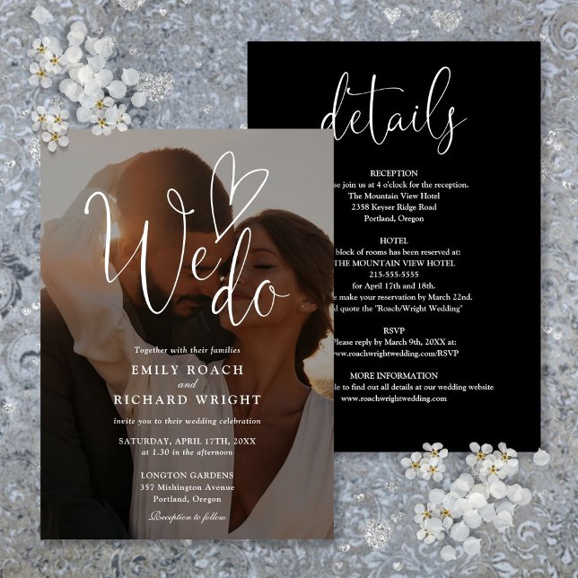 Invitation Nous Faisons Élégant Script Photo Tout En Un Maria (We Do Elegant Script Photo All In One Wedding Invitation)