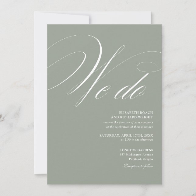 Invitation Nous faisons Élégant Script Vert Sauge Mariage (Devant)