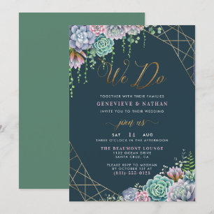 Invitation Nous faisons Gold Geometry Frame & Succulents Mari