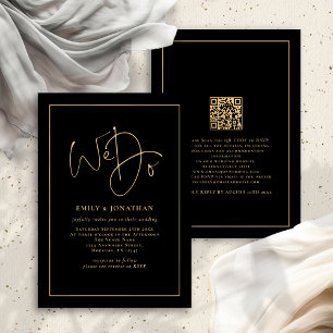 Invitation Nous faisons Gold Script Line Bordure QR Mariage n