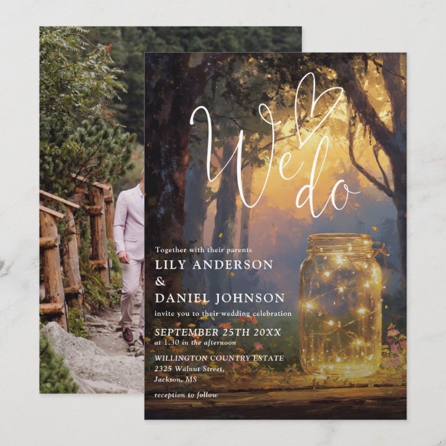 Invitation Nous faisons Mariage Photo de Bocal de Forêt Encha (Devant / Derrière)