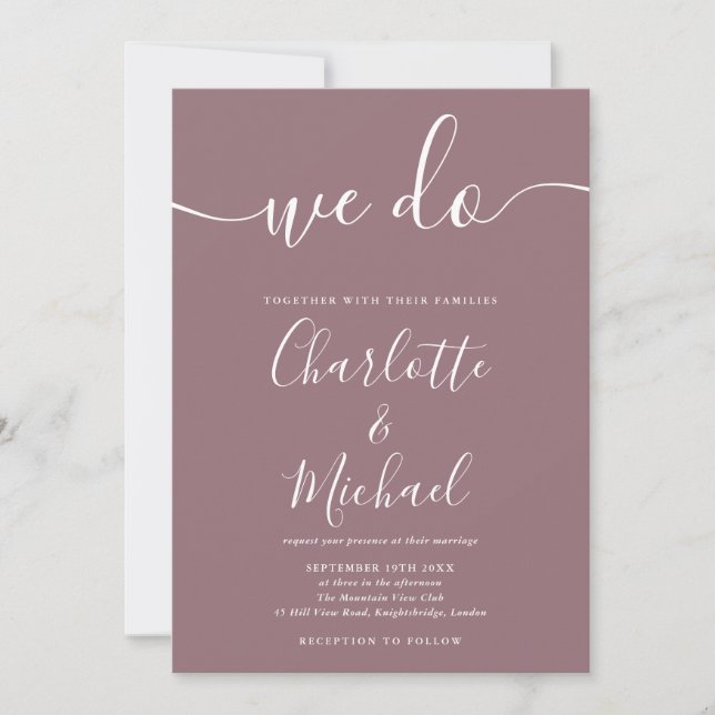Invitation Nous faisons Mauve Signature Script Mariage (Devant)