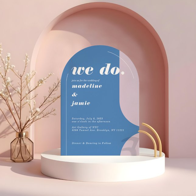 Invitation Nous faisons Moderne Gras Bleu Rétro Abstrait (We Do Modern Bold Blue Retro Abstract Invitation)