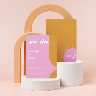 Invitation Nous faisons Moderne Gras Rose & Jaune Retro Abstr