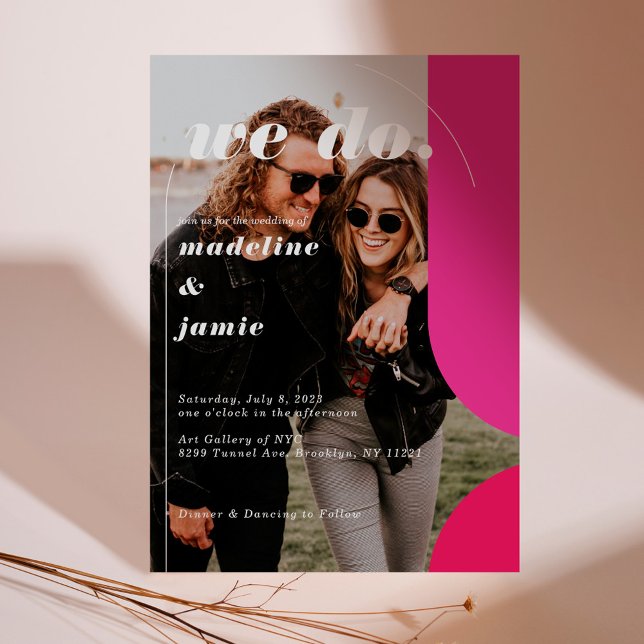 Invitation Nous faisons Moderne rose Magenta Retro Photo Abst (We Do Modern Pink Magenta Retro Abstract Photo Invitation)
