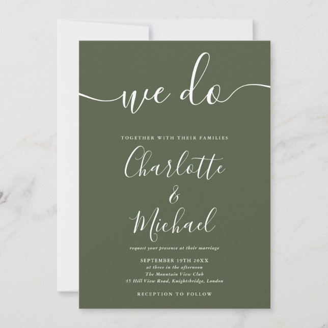 Invitation Nous faisons Olive Green Signature Script Mariage (Devant)