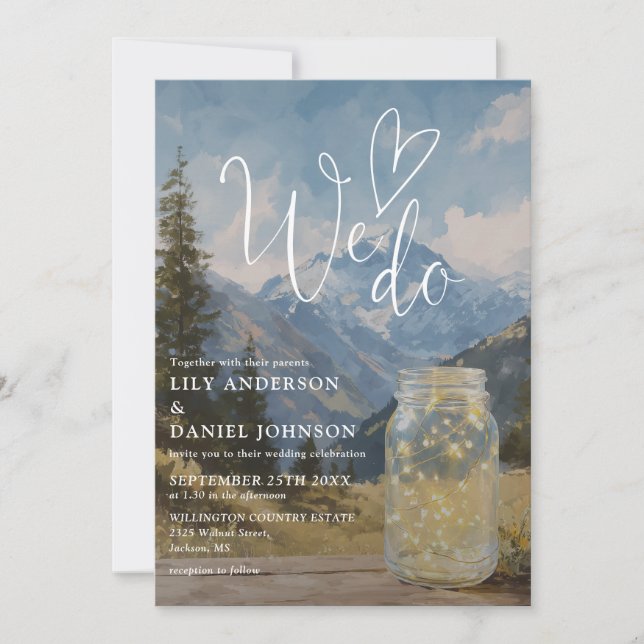 Invitation Nous faisons Rustique Boho Montagne Mariage Bocal (Devant)