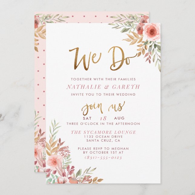 Invitation Nous faisons | Script à la main et Mariage Rose mi (Devant / Derrière)